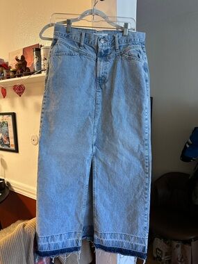 Mango - Light Blue Denim Skirt with Raw Hem